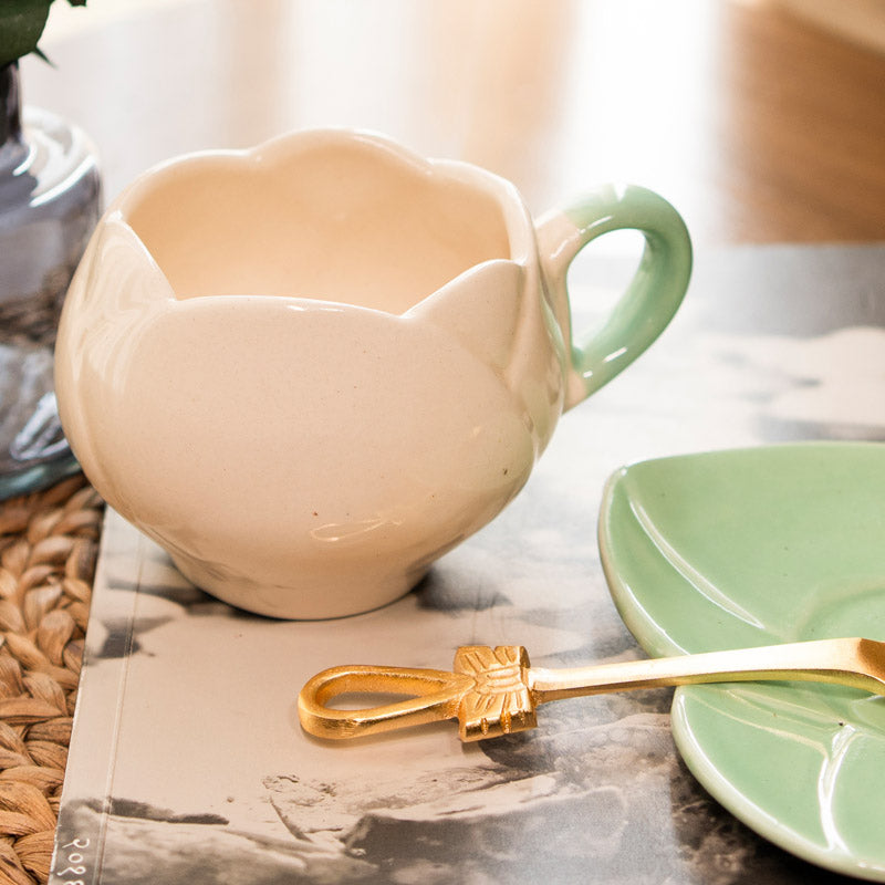 Tulip Glaze White & Green Mug & Saucer (300 Ml) - Two Piece Set media 5