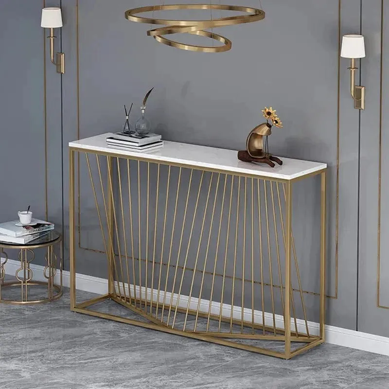 Linear Metal Console Table with Marble Top - Medium media 4
