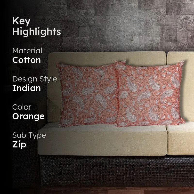 Ruksaana Printed Cushion Cover (Orange) - Set Of Two media 2