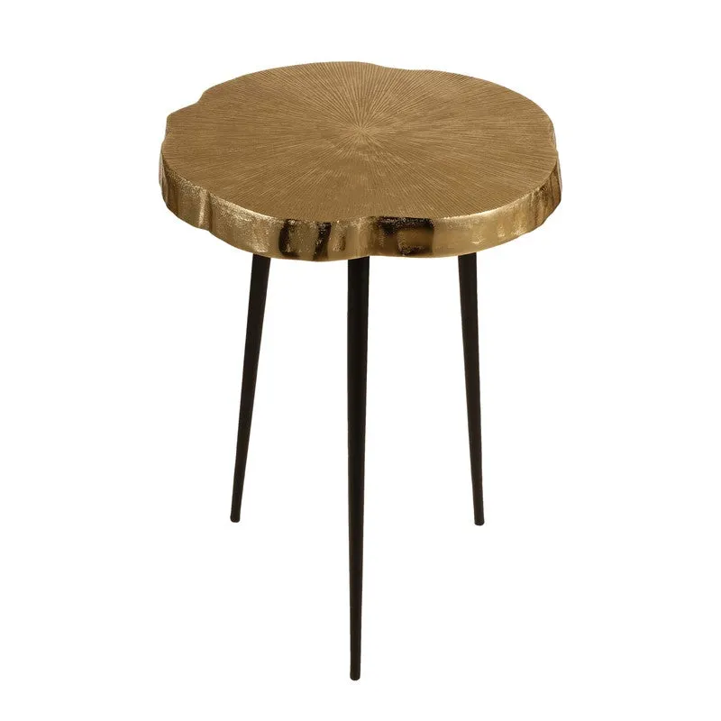 Wooden Log Top Aluminum Side Table - Gold media 4