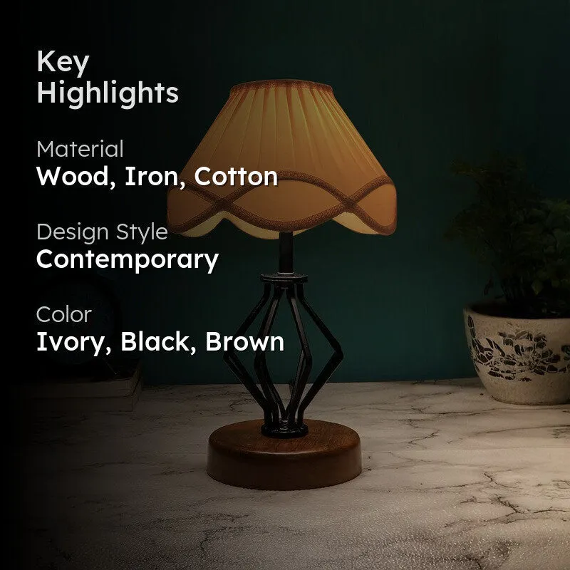 Aurencia Cotton Table Lamp With Wooden Base - Ivory media 2