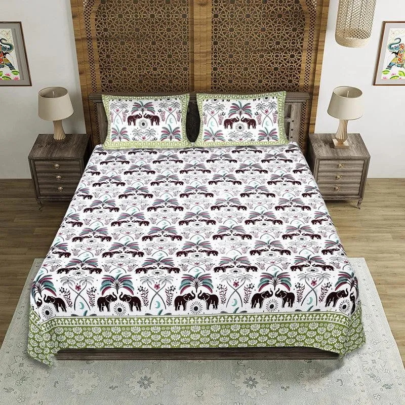 Devesha Ethnic Cotton Bedsheet s(Green) - 144 TC media 1