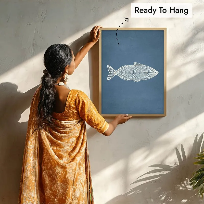 Minimal Fish Artwork Canvas Wall Painting With Brown Frame media 8