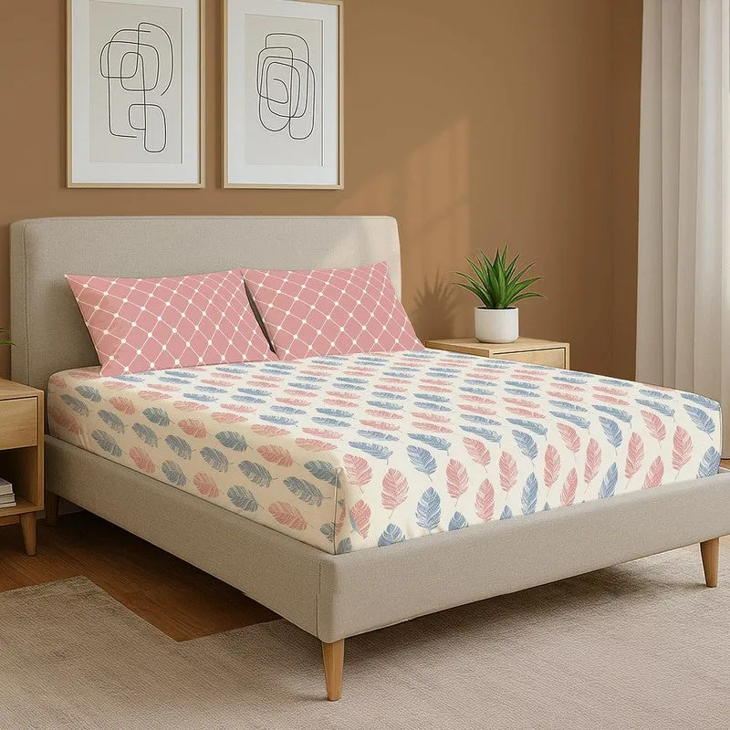 Urban Space Graceful Petals Cotton Bedsheet (Pink) - 144 TC media 1