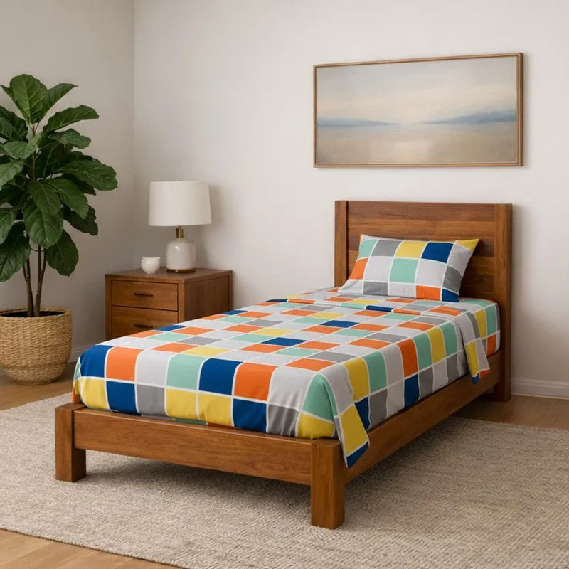 Hue Dazzle Checkered Microfiber Bedsheet - 110 GSM media 1