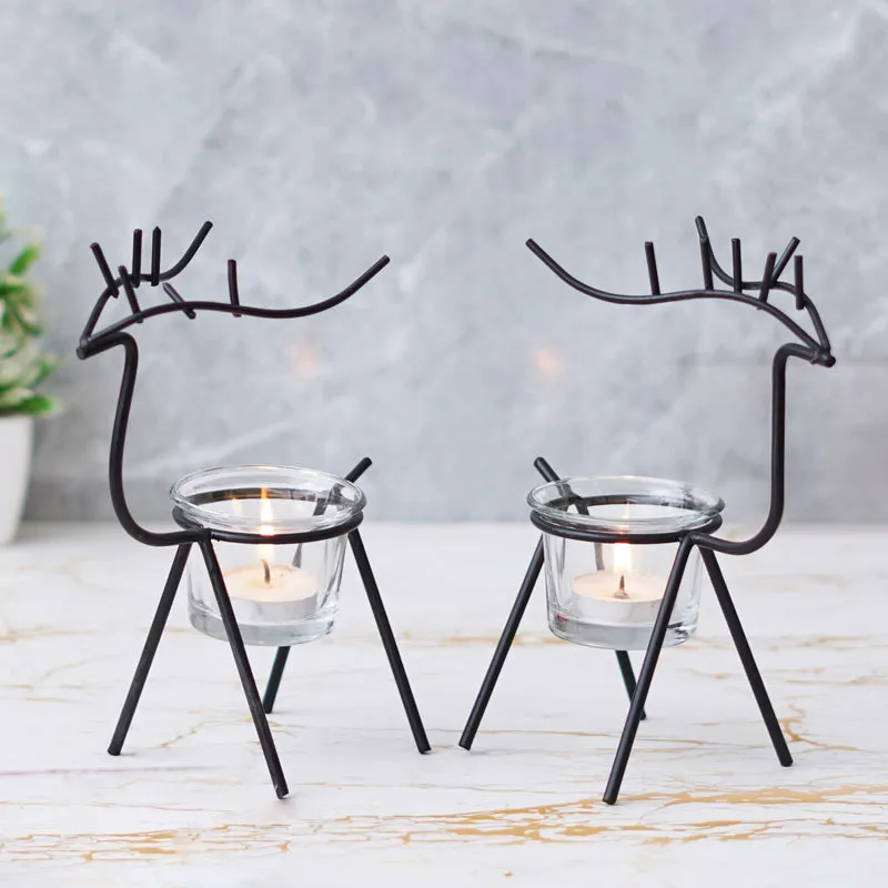 Prancing Flame Metal Tea Light Holder (Black) - Set Of Two media 5