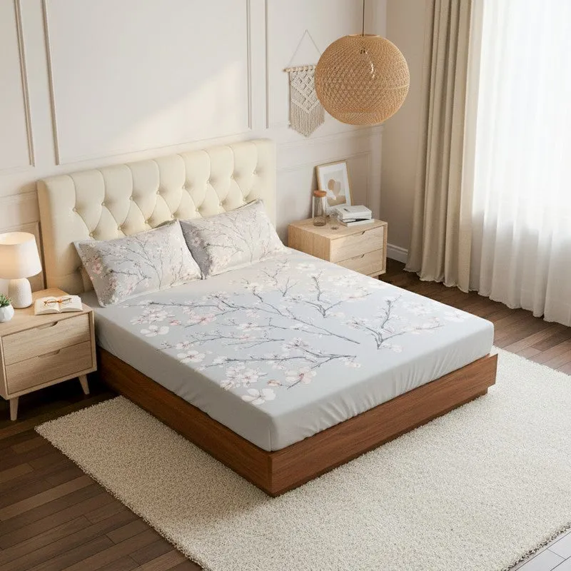 Calla Blossom Floral Cotton Bedsheet (Grey) - 200 TC media 1