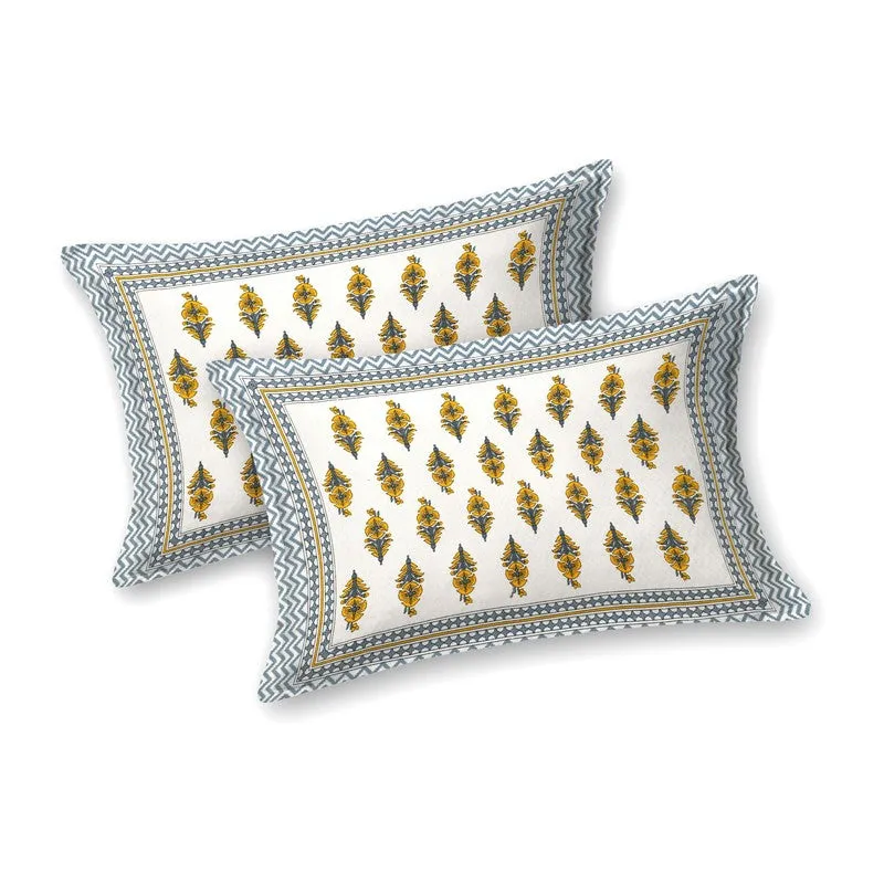 Bloomza Cotton Bedsheet (Yellow,Off White) - 240 TC media 4