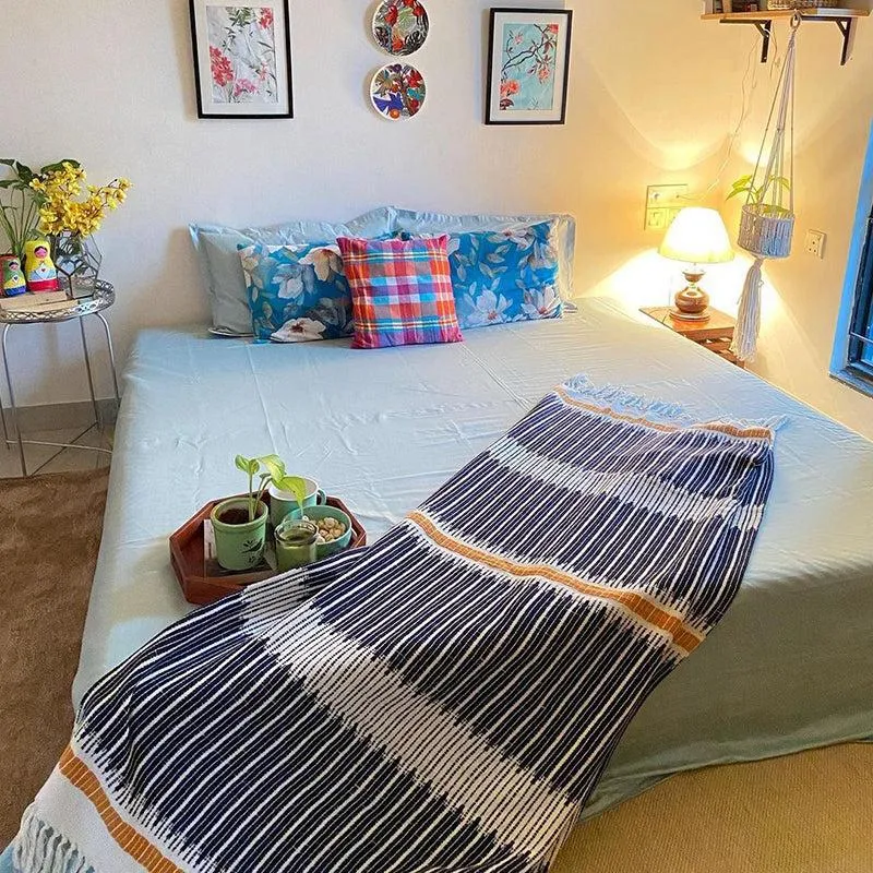 Moonweave Solid Cotton Bedsheet (Pale Blue) - 400 TC media 4
