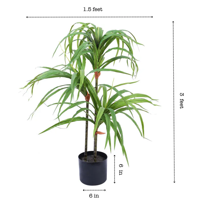 Artificial Realistic Dracaena Plant With Black Plastic Pot - 3 Feet media 7