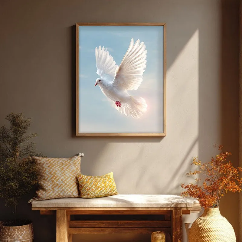 White Dove Ascending Archival Paper Wall Painting With Brown Frame media 1