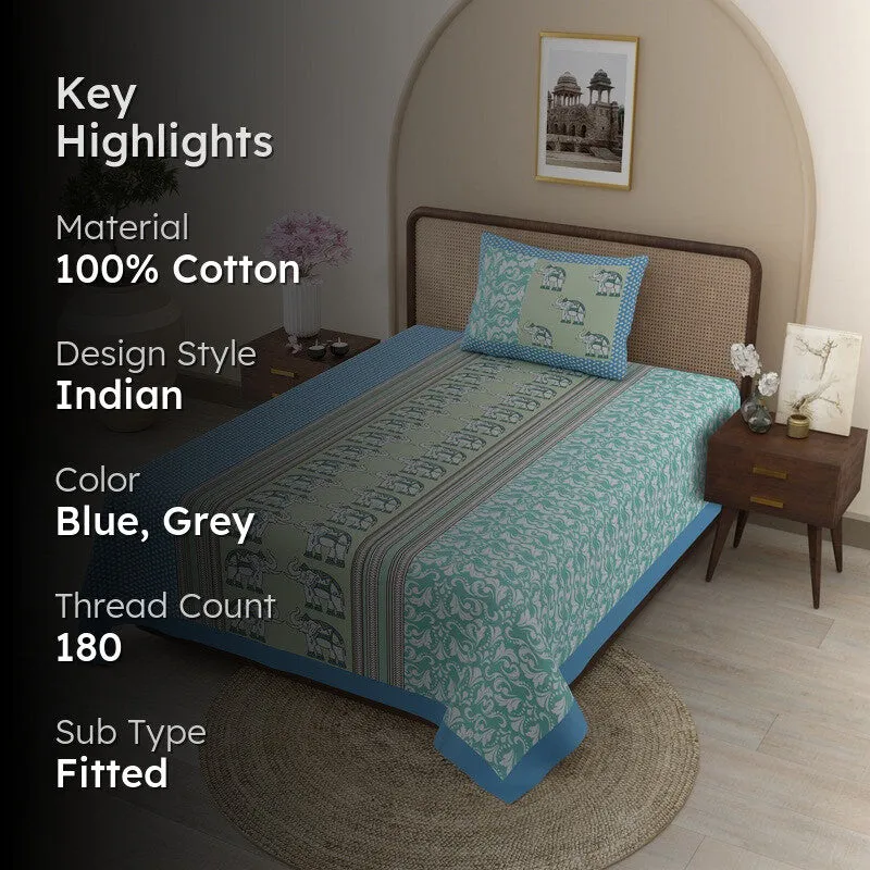 EliteDream Cotton Bedsheet (Blue) - 180 TC media 2