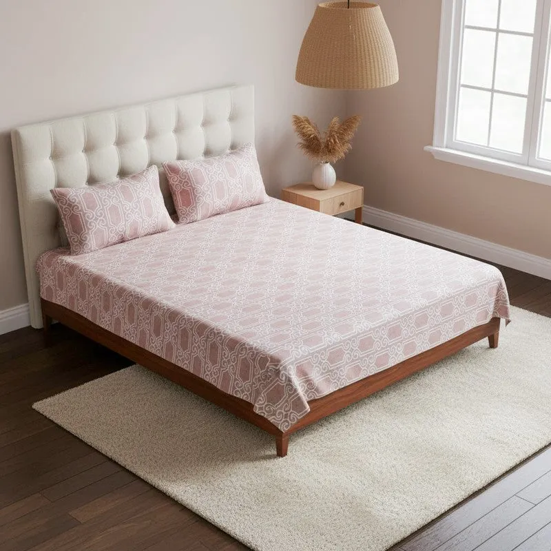 Antira Geometric Cotton Bedsheet (Pink) - 200 TC media 1