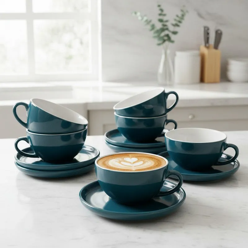 Ceramic Cup & Saucer (Deep Green/240 mL Each) - Set of Six media 3