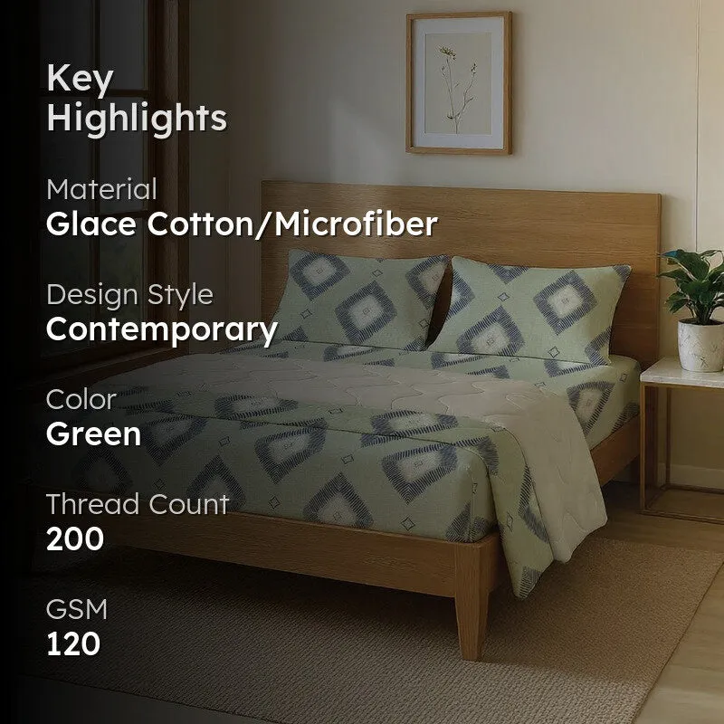 Urban Space Geometric Green Glace Cotton,Microfiber Bedding Set (200 TC) - Four Piece Set media 2