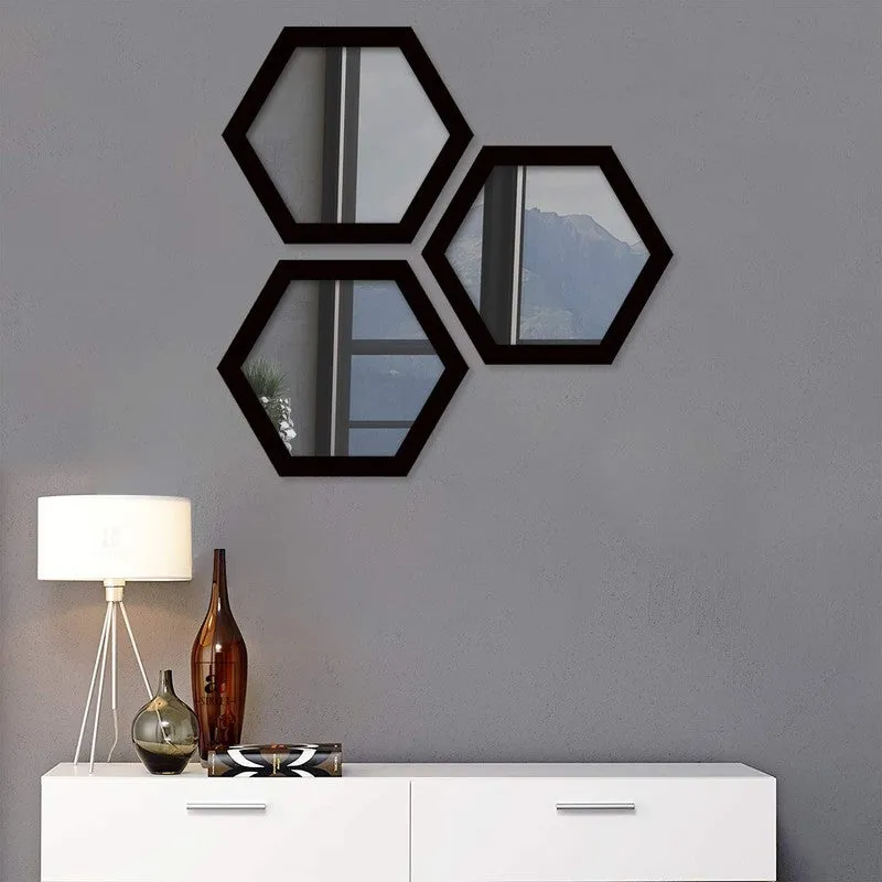 Reflectique Glass Wall Mirror Wiith PVC Frame - Set Of Three media 1