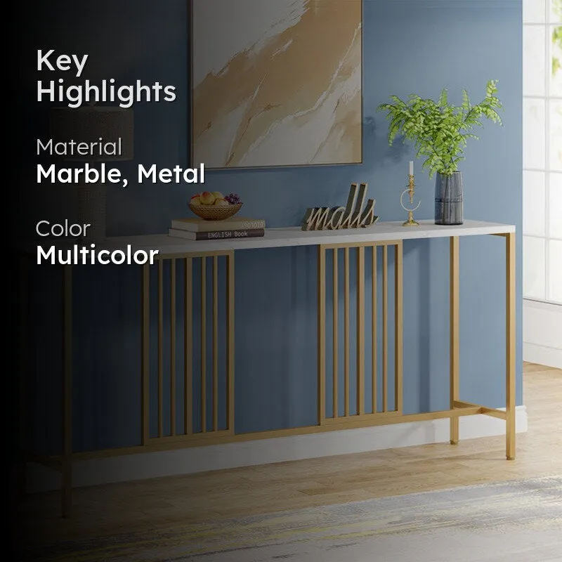 Narrow Long Metal Console Table with White Marble Top (Gold) - Large media 2