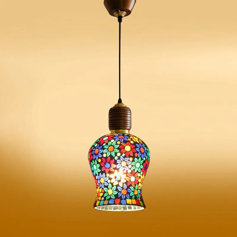 Mosaic Glass Pendant Wooden Ceiling Lamp media 7