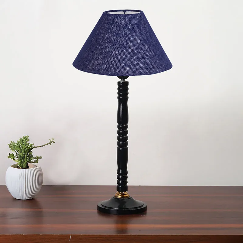 Loft Gleam Table Lamp With Carved Wooden Base - Blue,Black media 3