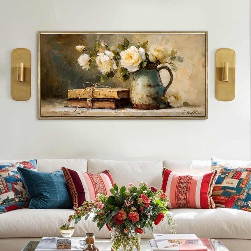 Floral Stillness Canvas Wall Painting With Frame