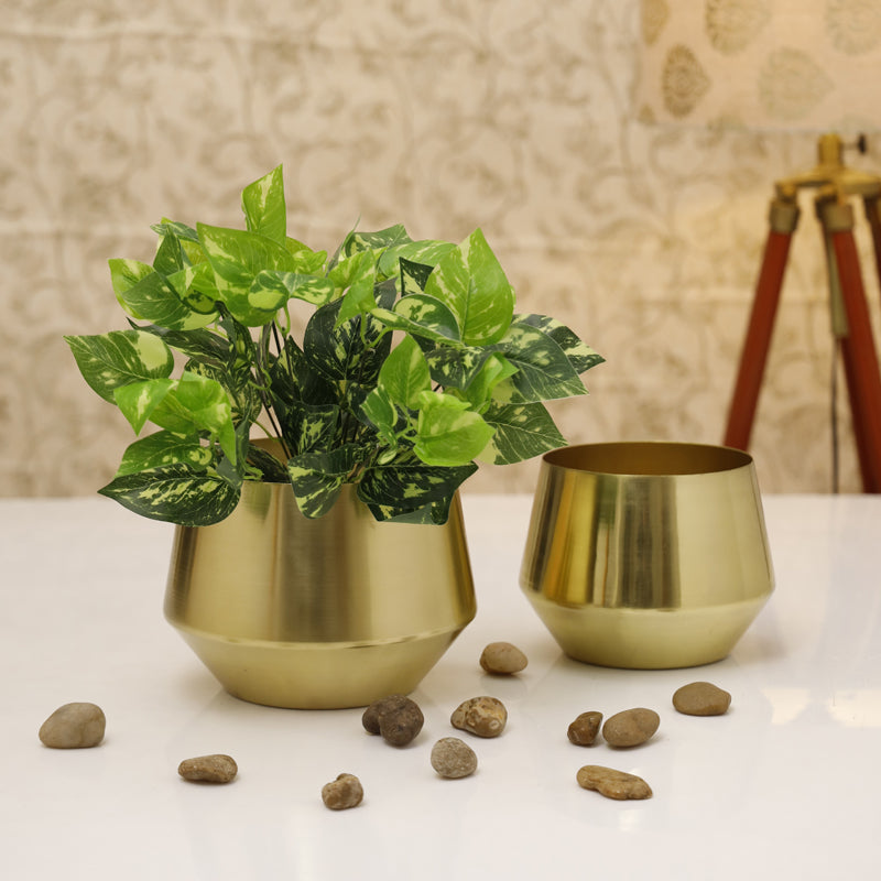 Simone Oak Planter (Gold) - Set Of Two media 2