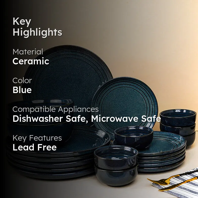 Indigo Ripple Ceramic Dinner Set - 20 Piece Set media 2