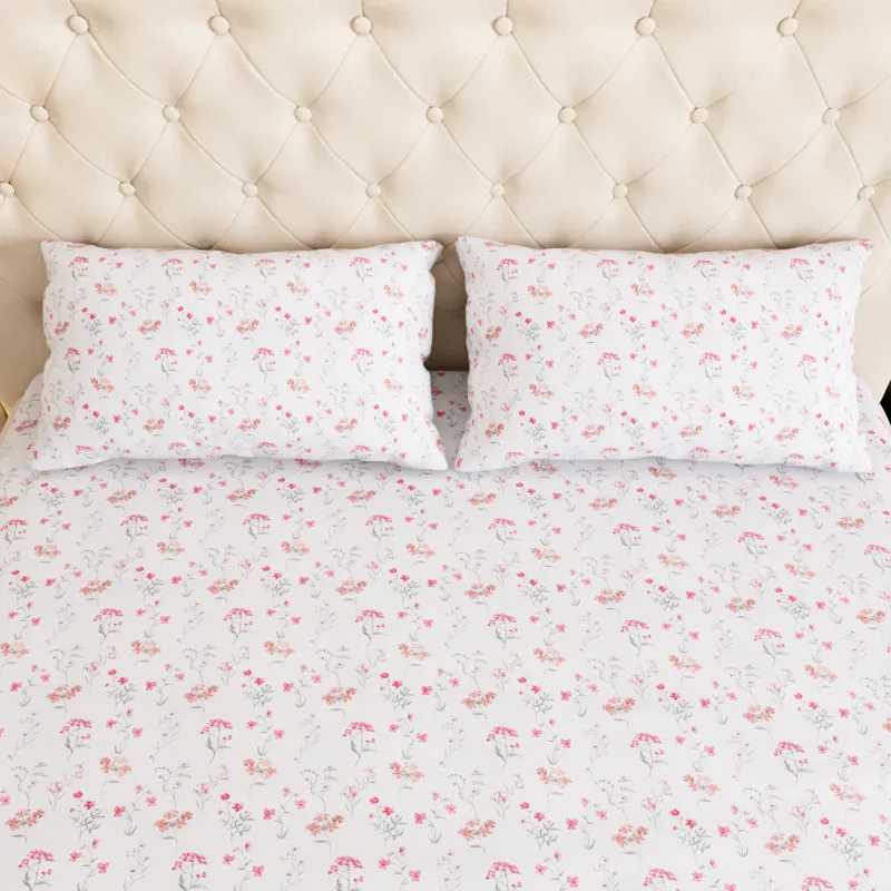 Orchard Floral Cotton Bedsheet (Red) - 180 TC media 5