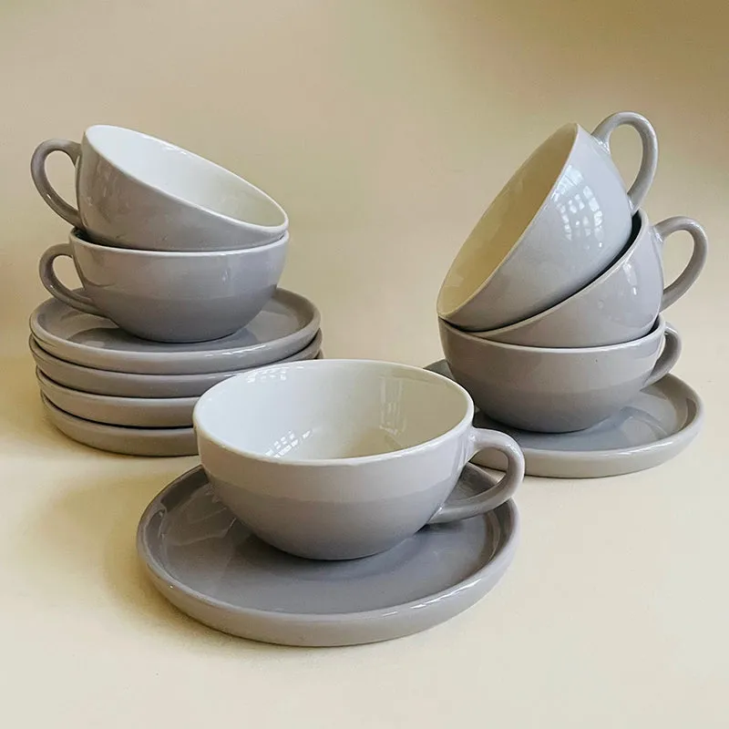 Blush & Brew Ceramic Cup & Saucer (Grey/320 mL) - Twelve Piece Set media 3