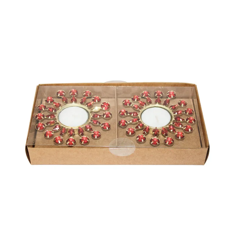Surya Ornate Tea Light Holder (Red) - Set Of Two media 5