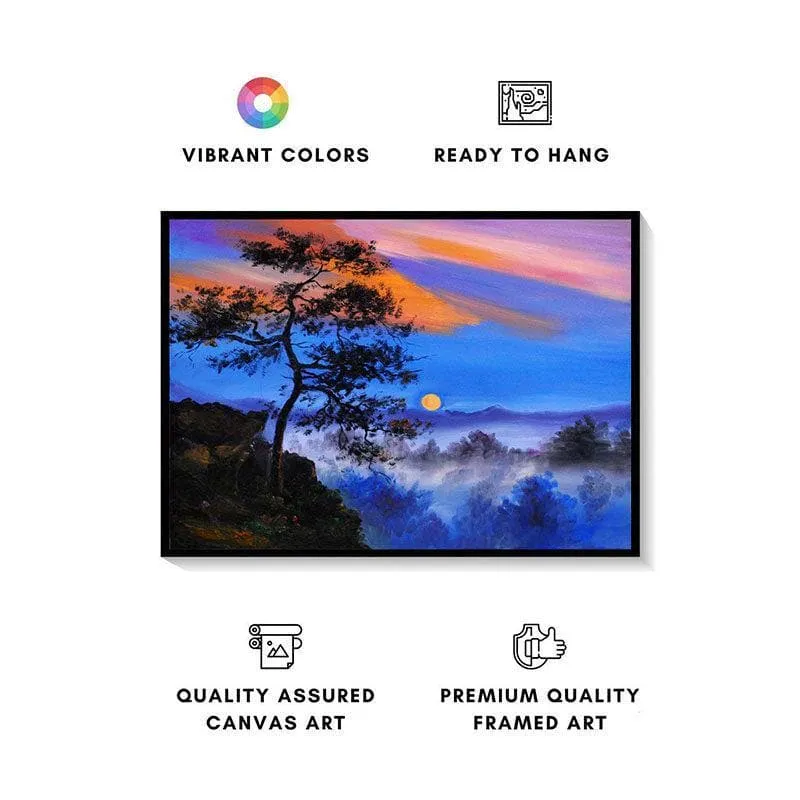 Tree On The Mountain Canvas Wall Painting - Black Frame media 4