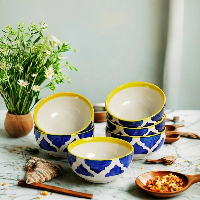 Snackify ServeEase Ceramic Snack Bowls (Blue,Yellow, 200 mL Each) - Set Of Six media 4