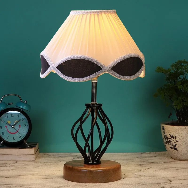 Auralisse Cotton Table Lamp With Wooden Base - Ivory media 3