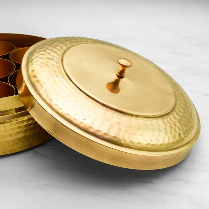 RoyalBlend Brass Round Masala Box - Nine Piece Set media 6