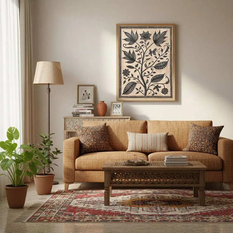Floral Sketch Canvas Wall Painting With Brown Frame media 4