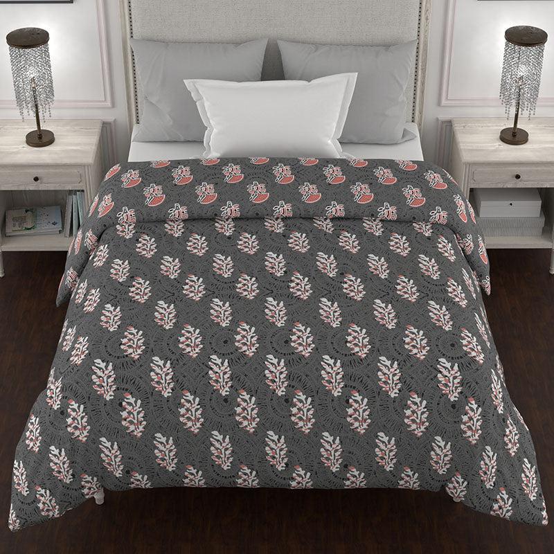 Juhi Reversible Floral Cotton Comforter (Grey & Red) - 150 GSM media 4