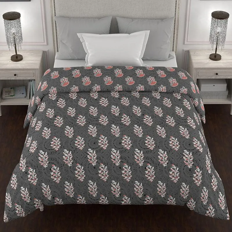 Juhi Reversible Floral Cotton Comforter (Grey & Red) - 150 GSM media 4