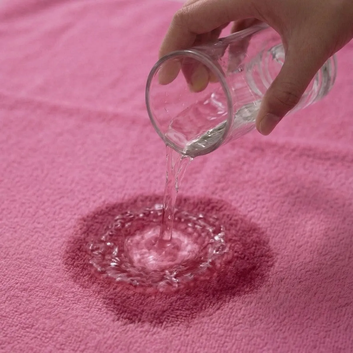 Water being poured onto a pink towel