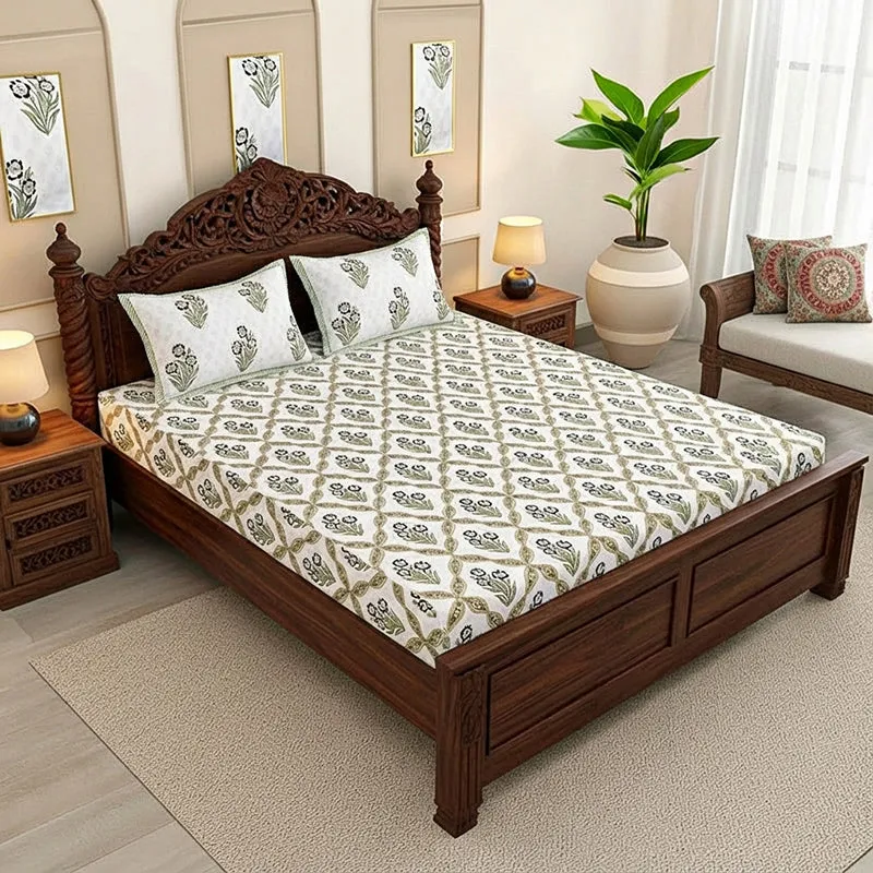 Malati Cotton Bedsheet (Dark Grey, Light Yellow) - 180 TC media 1