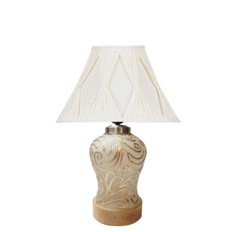 Lumithra Smocked Wooden Table Lamp - OffWhite media 4