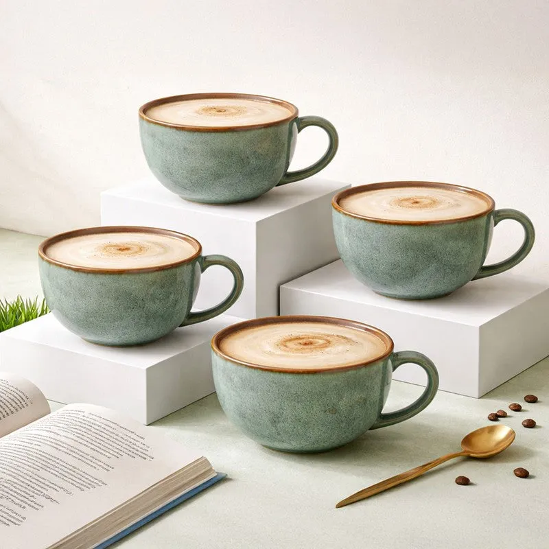 Cuddle Ceramic Tea Cup (250 mL Each),Light Green) - Set Of Four media 1