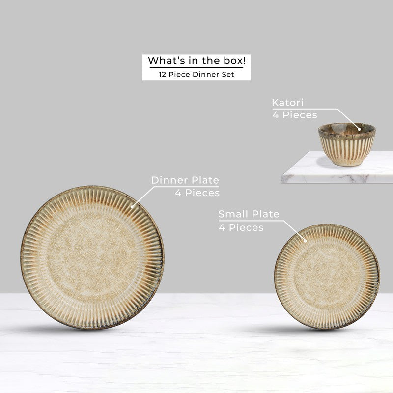 Rustic Beige Ceramic Dinner Set - 12 Piece Set media 4