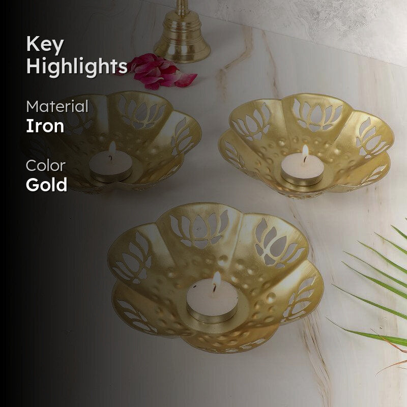 Gold Lotus Tealight Candle Holder - Set Of Three media 2