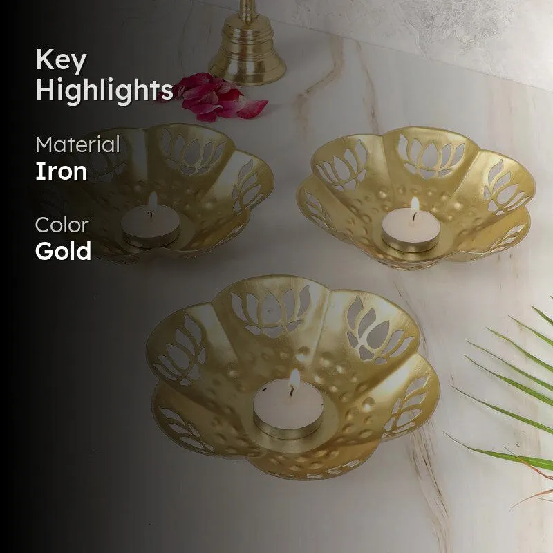 Gold Lotus Tealight Candle Holder - Set Of Three media 2