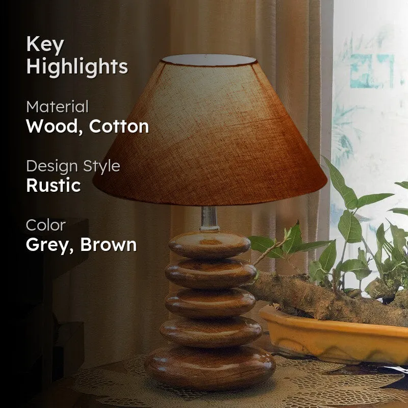 Glynor Cotton Table Lamp With Wooden Base - Grey media 2