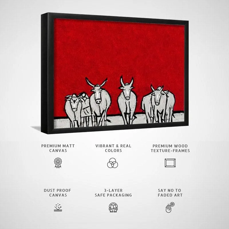 Cattle Herd Horizon Wall Painting - Black Frame media 5