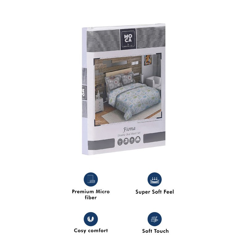 Monte Carlo Floral Dream Cotton Bedsheet(Blue,Grey) - 104 TC media 10