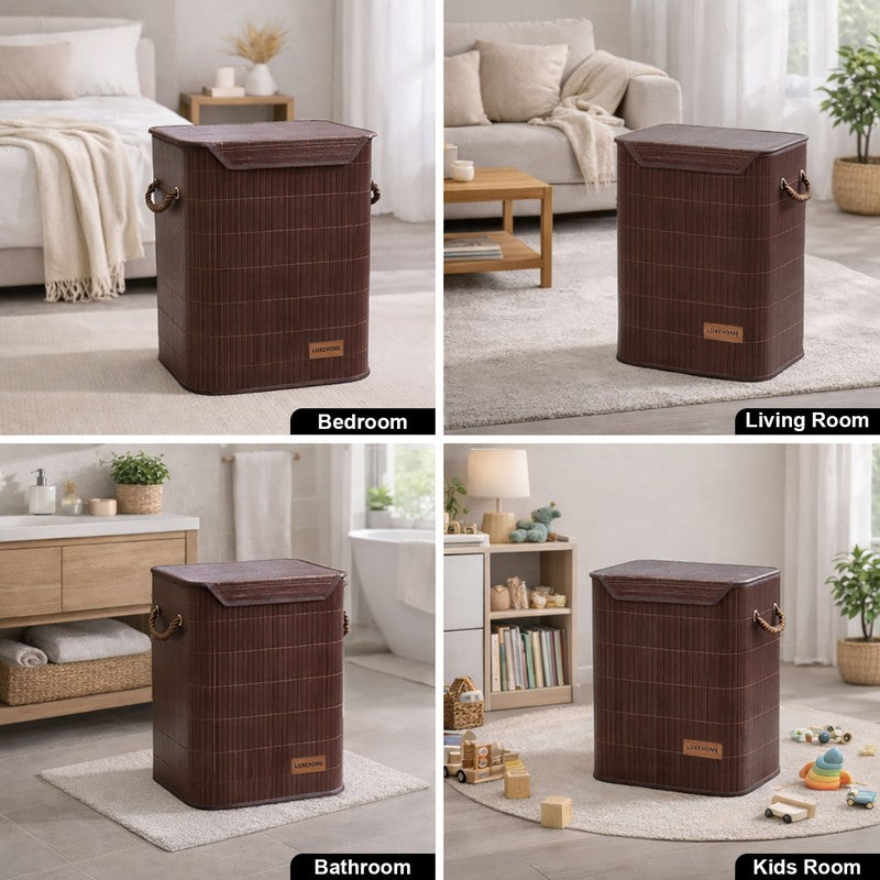 Strap Bamboo Laundry Basket - Brown media 9