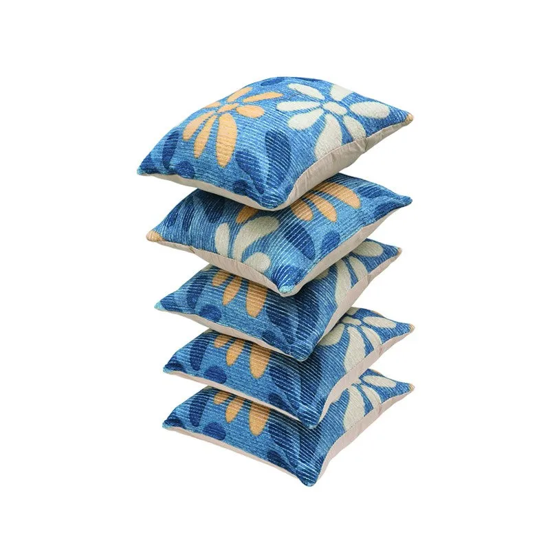 FloralGrace Cushion Cover (Blue, Yellow) - Set Of Five media 5