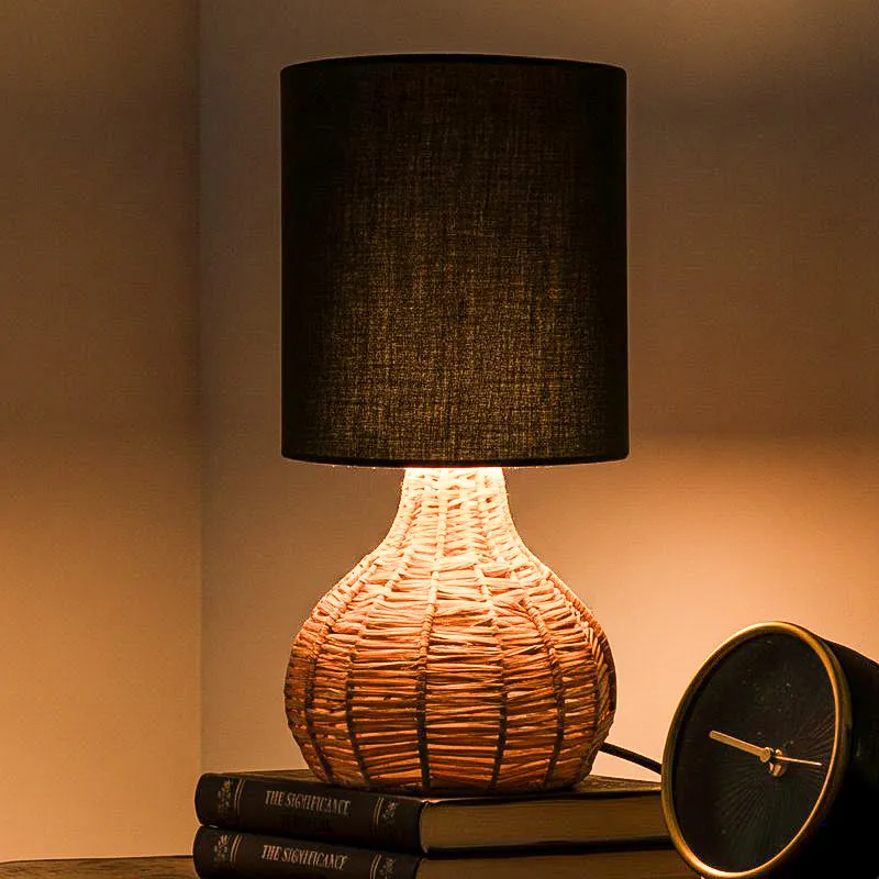 Palladian Edge Raffia Fabric Table Lamp - Black,Brown media 1
