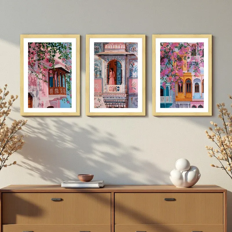 Jaipur Heritage Paper Wall Painting With Frame - Set Of Three media 1